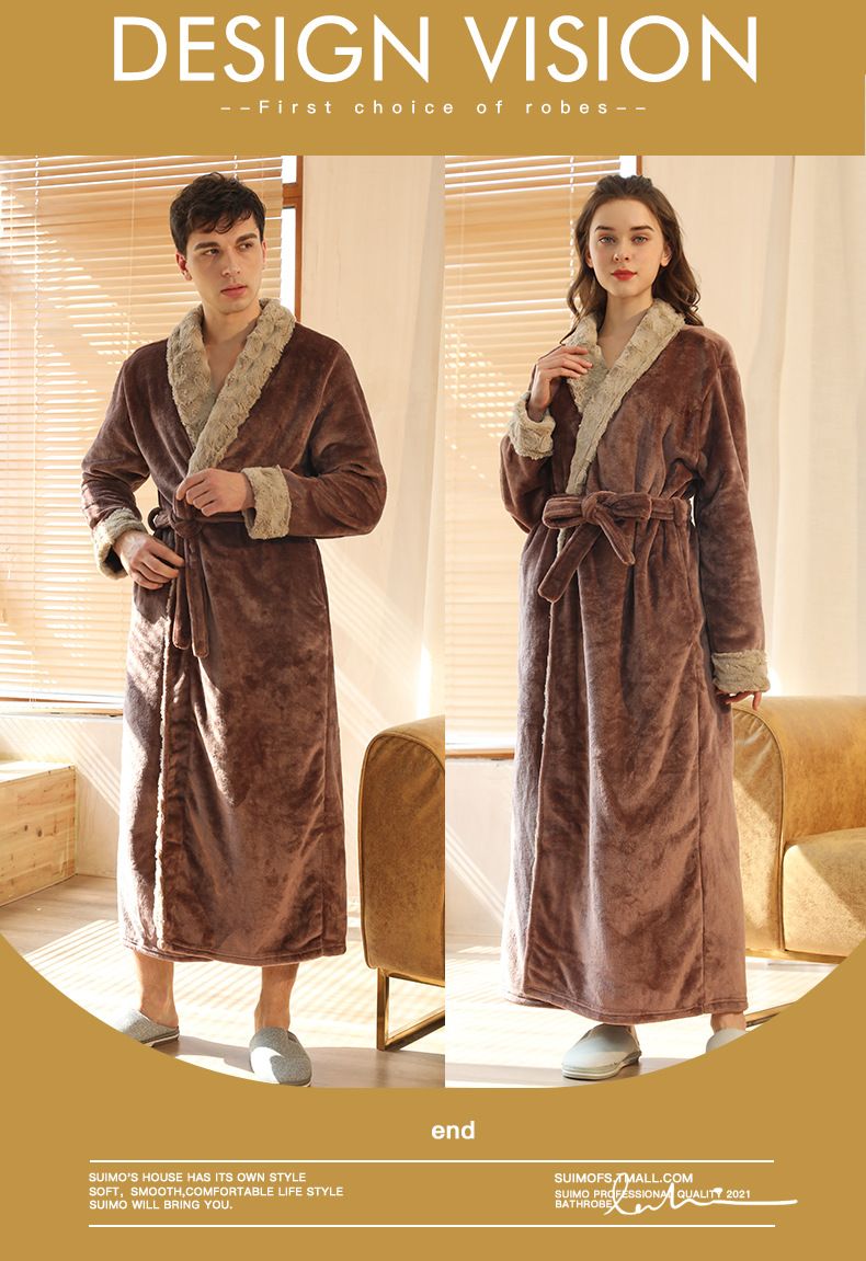 Herrkläder plus size flanell nattlinne dam vinter herr korall fleece par morgonrock höst och vinter tjock lång_voghion.com