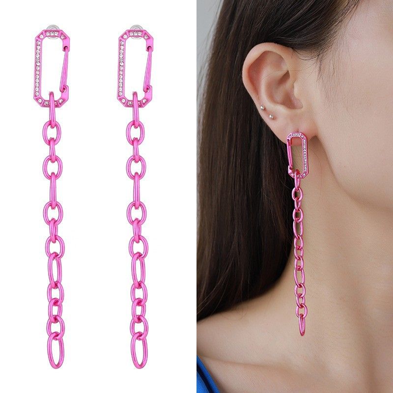 Set di orecchini, collana e bracciale a catena spessa Kenjie Digital Color Fushica Pink_voghion.com
