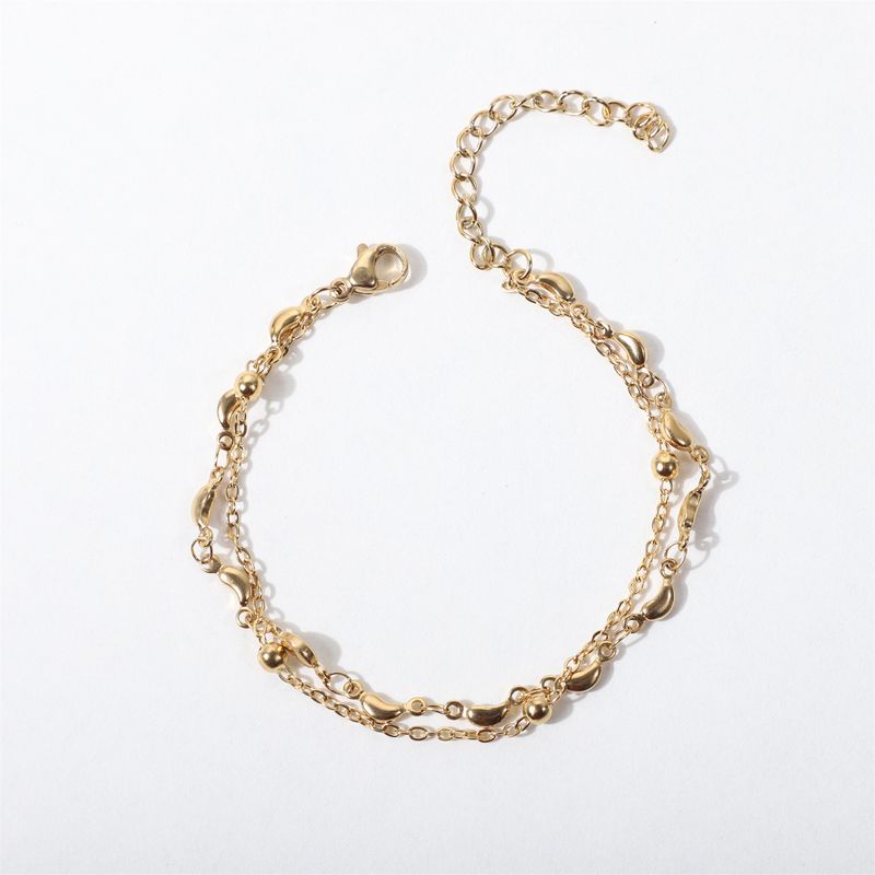 Bracelet double couche en acier inoxydable de haute qualité pour femme, chaîne à perles à intervalle de vent, breloque de style petit_voghion.com