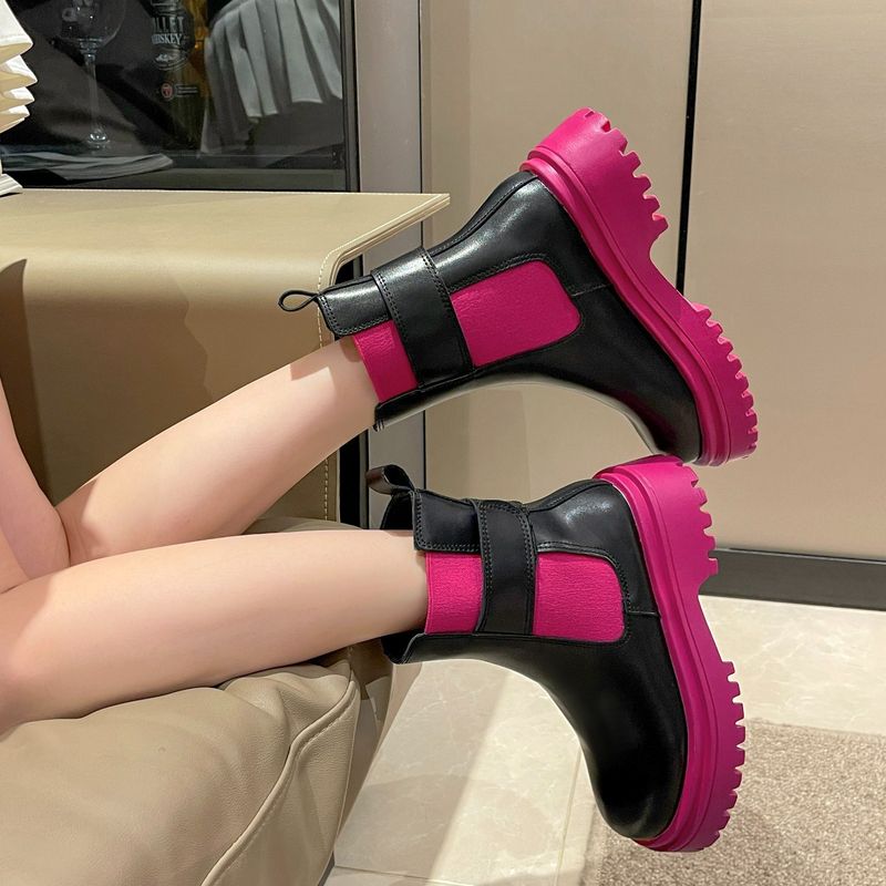 B arbie Pink Martin Women's 2024 Autumn New British Style C helsea Mid length Short Boots Fashion Thick Heel Cigarette for_voghion.com