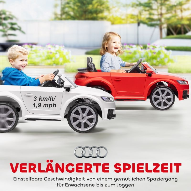 Kinder-Elektroauto, Audi TT RS Roadster, 3 Km/h, Fernbedienung, LED, USB, Bianco_voghion.com