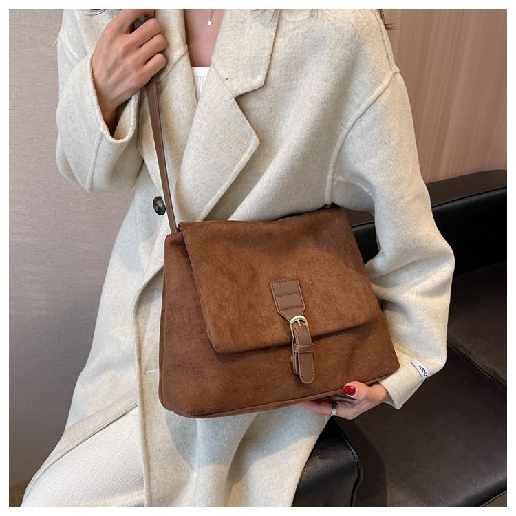 Borsa a tracolla casual da donna in pelle scamosciata, elegante, con tracolla singola, stile coreano, piccola, quadrata, autunno inverno, 2025_voghion.com
