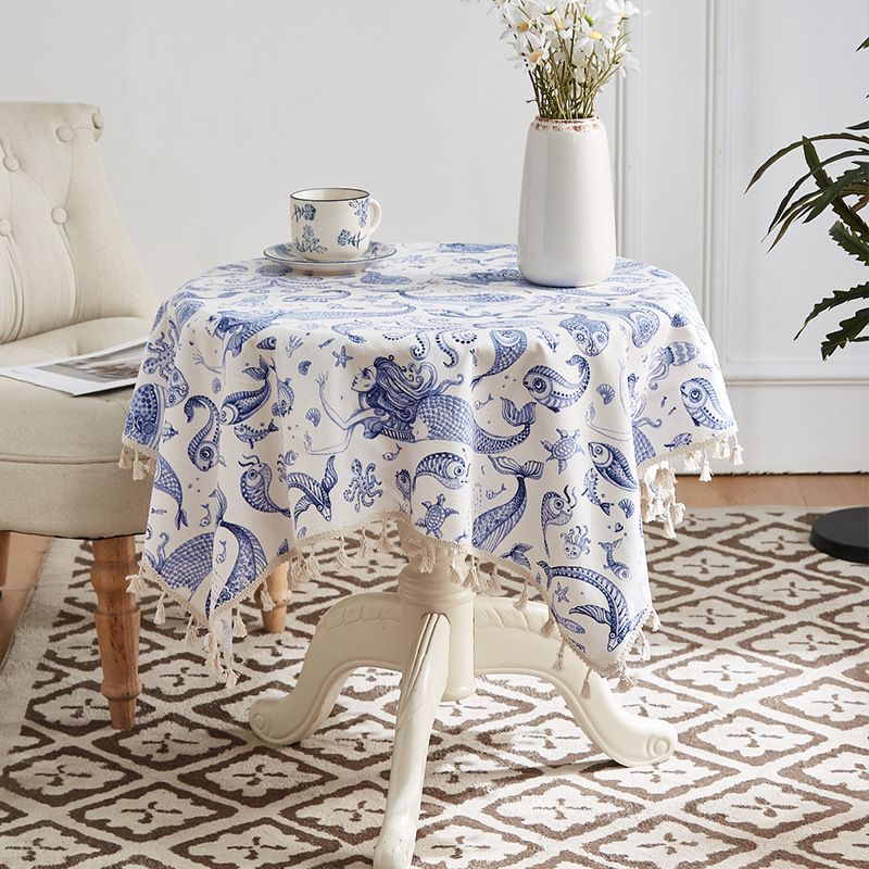 Tovaglia in policotone ispirata alle sirene – Copertura rettangolare morbida e resistente per tavoli da pranzo e da caffè | Resistente al calore e antiscivolo (60×60 cm/90×90 cm)_voghion.com