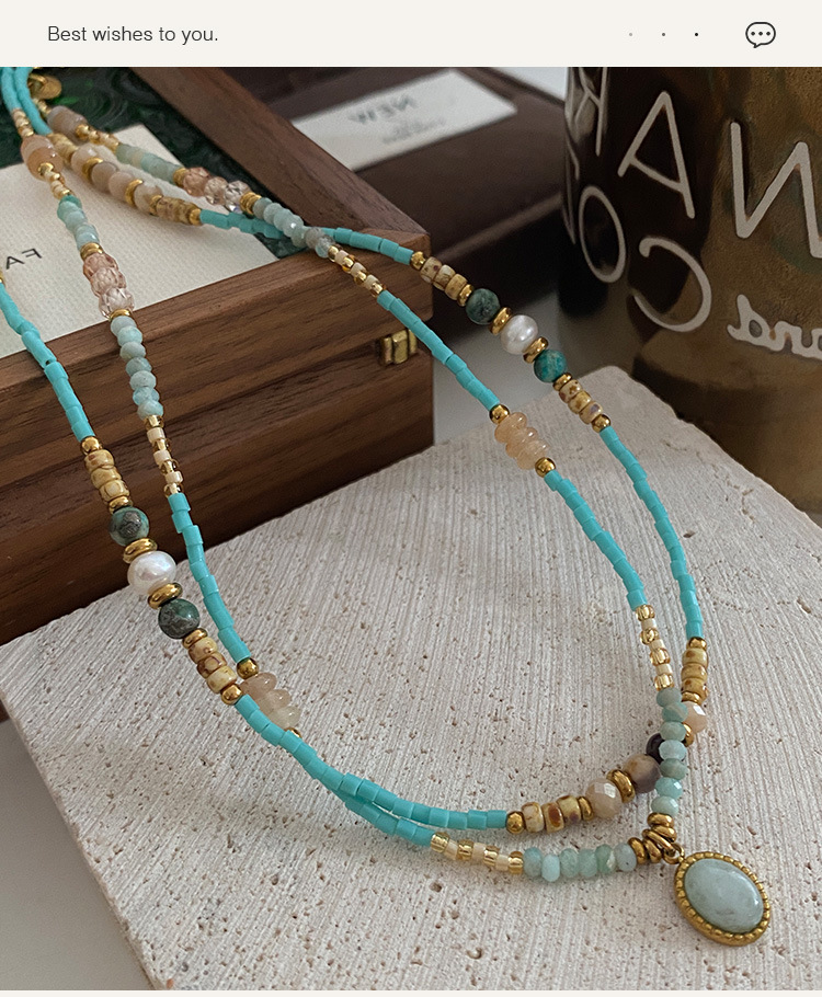 Natürliche Malachit-Halskette für Frauen 2024, französische Perlenkette, mehrlagig, Pulloverkette, Zubehör, einfache und hochwertige Halskette_voghion.com