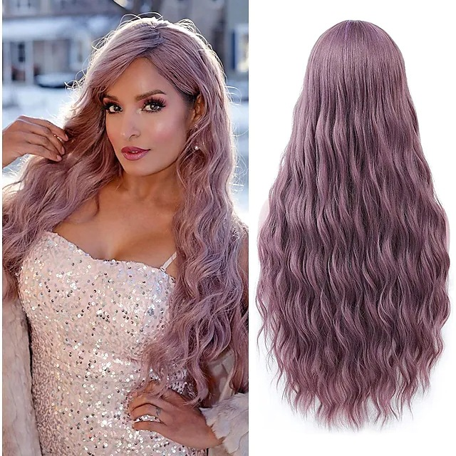 Synthetic wig New Women's Small Water Wave Pattern Wool Long Curled Hair Straight bangs Multi color Chemical Fiber Head Cover_voghion.com