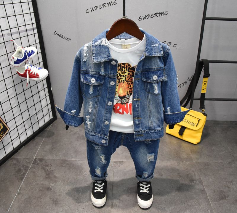 Vêtements pour enfants 2024 Veste en jean pour garçons Printemps et automne Vêtements pour enfants pour garçons Veste fine tendance Hauts Pantalons_voghion.com