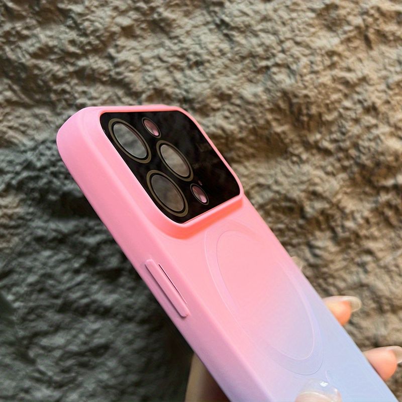 Novo estilo de luxo magnético gradiente cor telefone capa para 15 14 13 12 11 Pro Max Plus fosco 15 Pro magnético sem fio carregamento casos com protetor de lente_voghion.com