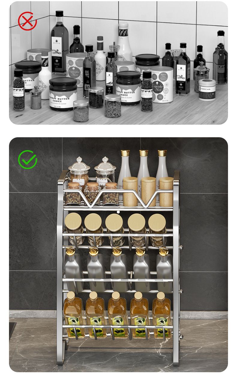 Stainless Steel Kitchen Organizer Countertop Floor Rack Multi-Functional Spice Storage Shelf_voghion.com