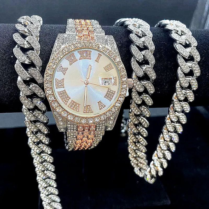 Modehorlogeset met diamanten hiphoparmband en kwartshorloge_voghion.com
