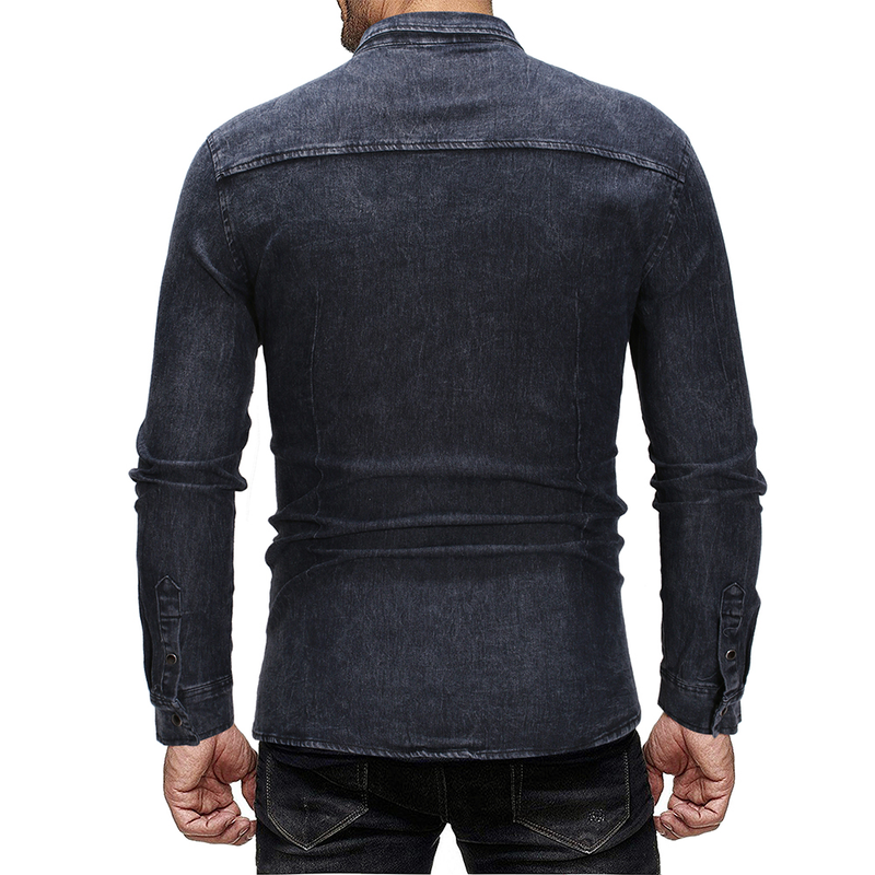 Herrenbekleidung Vintage einfaches langärmeliges Jeanshemd für Herren in Übergröße_voghion.com