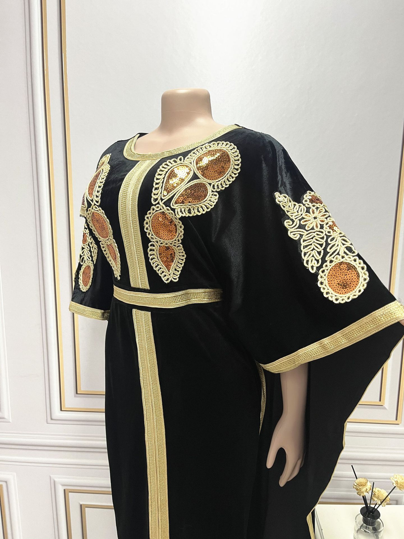 Abbigliamento da donna Abito in velluto dorato con paillettes Gonna lunga_voghion.com