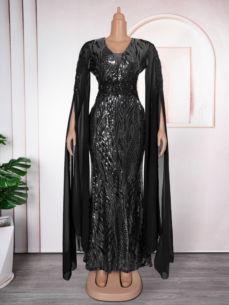 Damenbekleidung Mode Damen V-Ausschnitt Kleid Übergröße Langes Kleid Partykleid_voghion.com
