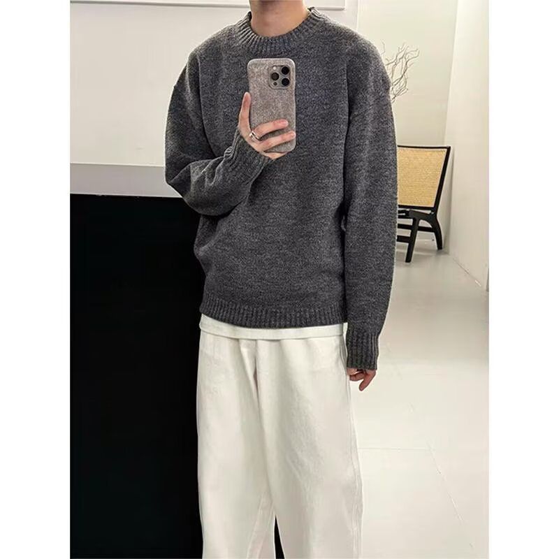 Pull oversize en maille pour homme – Pull streetwear coréen à la texture mohair (Gris foncé, M-3XL)_voghion.com