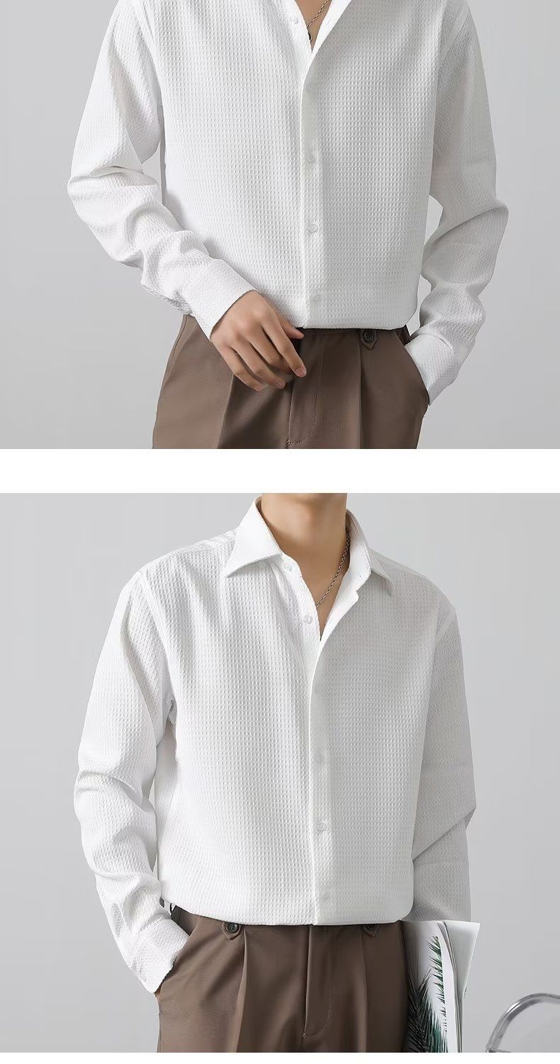 Camicia da uomo francese business casual, di alta qualità, a maniche lunghe, primavera-autunno, vestibilità aderente, tendenza, attraente_voghion.com