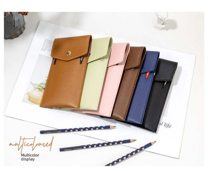 Trousse à crayons créative en cuir PU de grande capacité, sac de rangement personnalisé pour stylos de signature, sac de papeterie portable pour étudiant_voghion.com