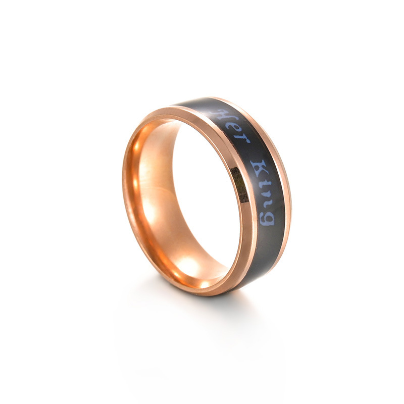 Display della temperatura con rilevamento della temperatura per uomo e donna Anello King e Queen in acciaio al titanio_voghion.com