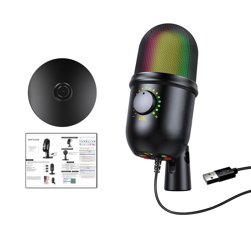 RGB kondenzátor mikrofon légzőfénnyel asztali mikrofonállvánnyal laptophoz, élő közvetítésű videokonferenciához, egy játékhoz_voghion.com