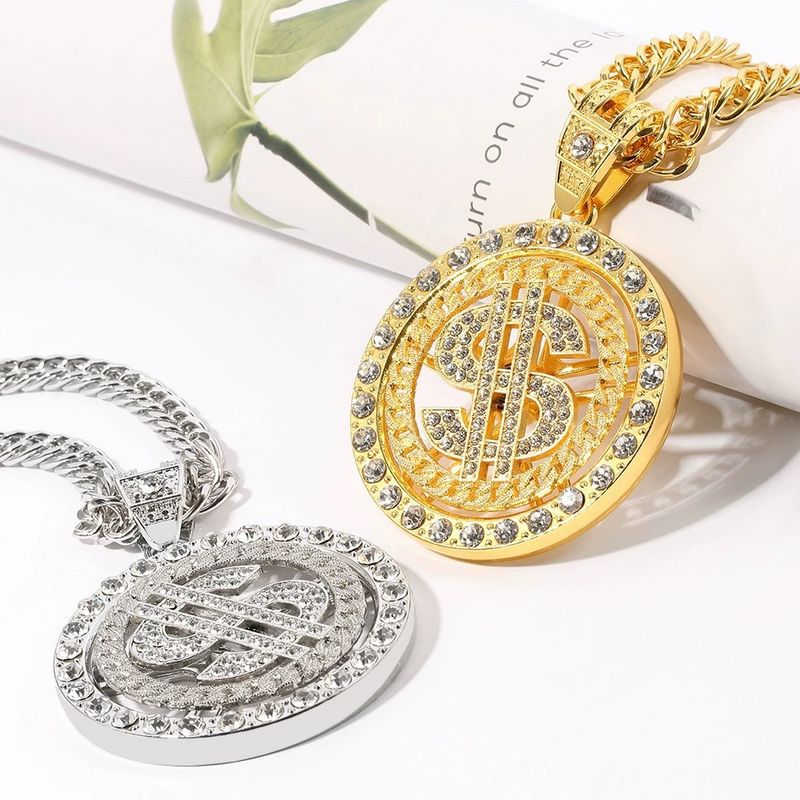 Collana con ciondolo cubano rotante a 360 gradi con moneta d'oro e diamanti_voghion.com