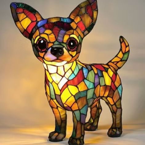 New Dog Series Resin Ornaments LED Night Light Art Animal Statue Creative Home Desktop Decoration_voghion.com