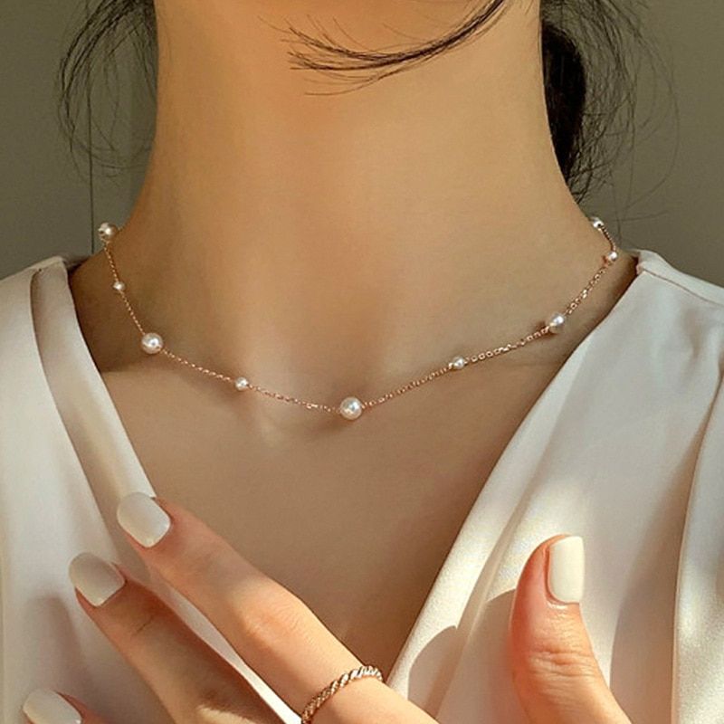 Gorące wyprzedaże modny naszyjnik z pereł Love Heart Choker dla kobiet osobowość impreza moda obojczyk akcesoria Colar Perlas_voghion.com