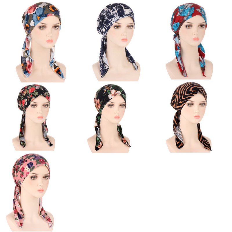 new floral printed cotton curved elastic cap chemotherapy cap turban cap_voghion.com