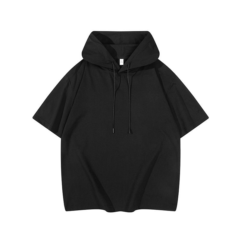 Solid Color Summer Basic Loose Casual T-Shirt With Customizable Pattern Hooded Short Sleeves_voghion.com