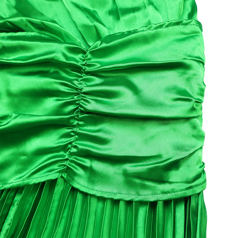 women's clothing new one-shoulder pleated long skirt oblique collar waist dress _voghion.com