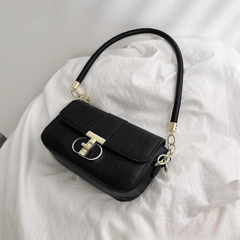 Borsa tote a tracolla semplice da donna alla moda con chiusura a spalla in rilievo in coccodrillo_voghion.com