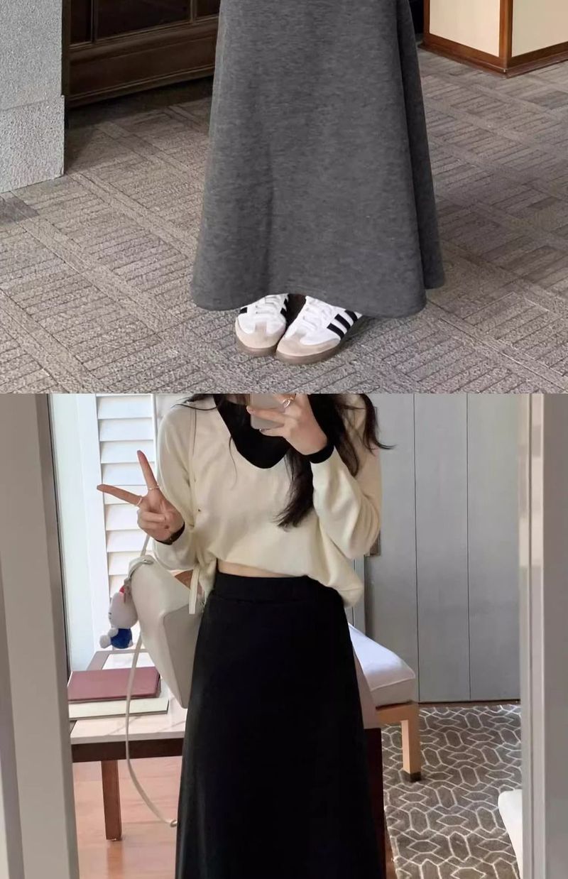 GraceChic GraceChic GraceChic Grijze Midi Dames Lente Herfst Winter Nieuwe Stijl Elegante Hoge A-lijn Zeemeermin Slanke Elastische Taille Rok Eendelig_voghion.com