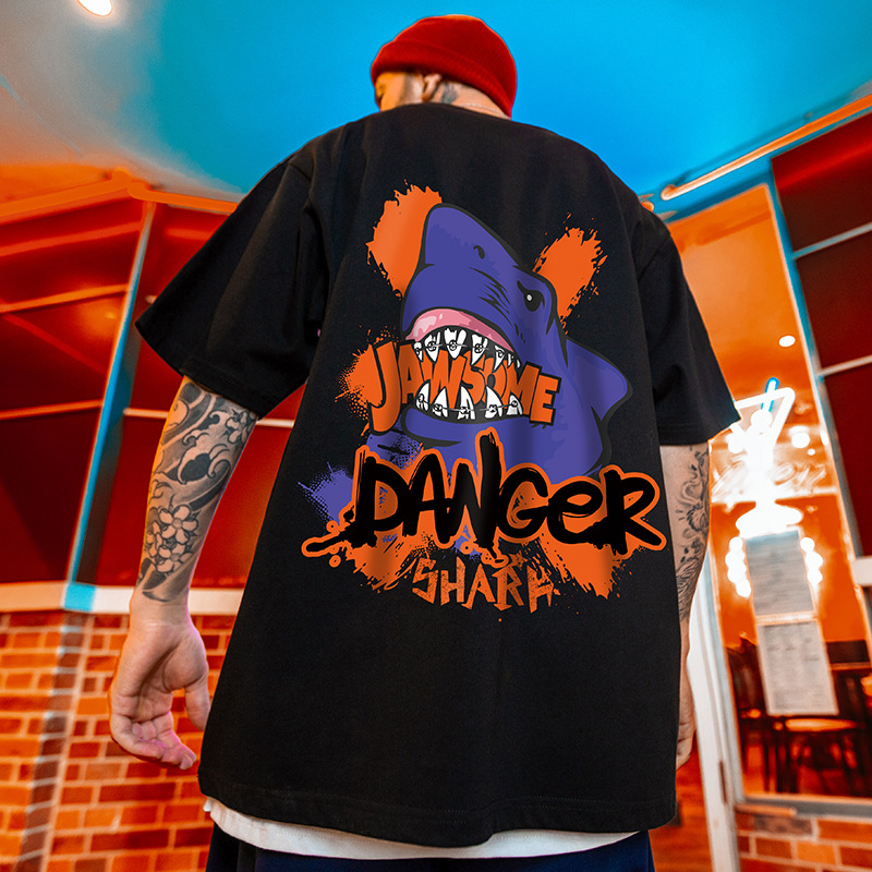 C&J Kurzarm-Herrenmode-T-Shirt mit großem Hai und halben Ärmeln, Tide Brand, 5/4-Ärmel-Oberteil, Tide_voghion.com