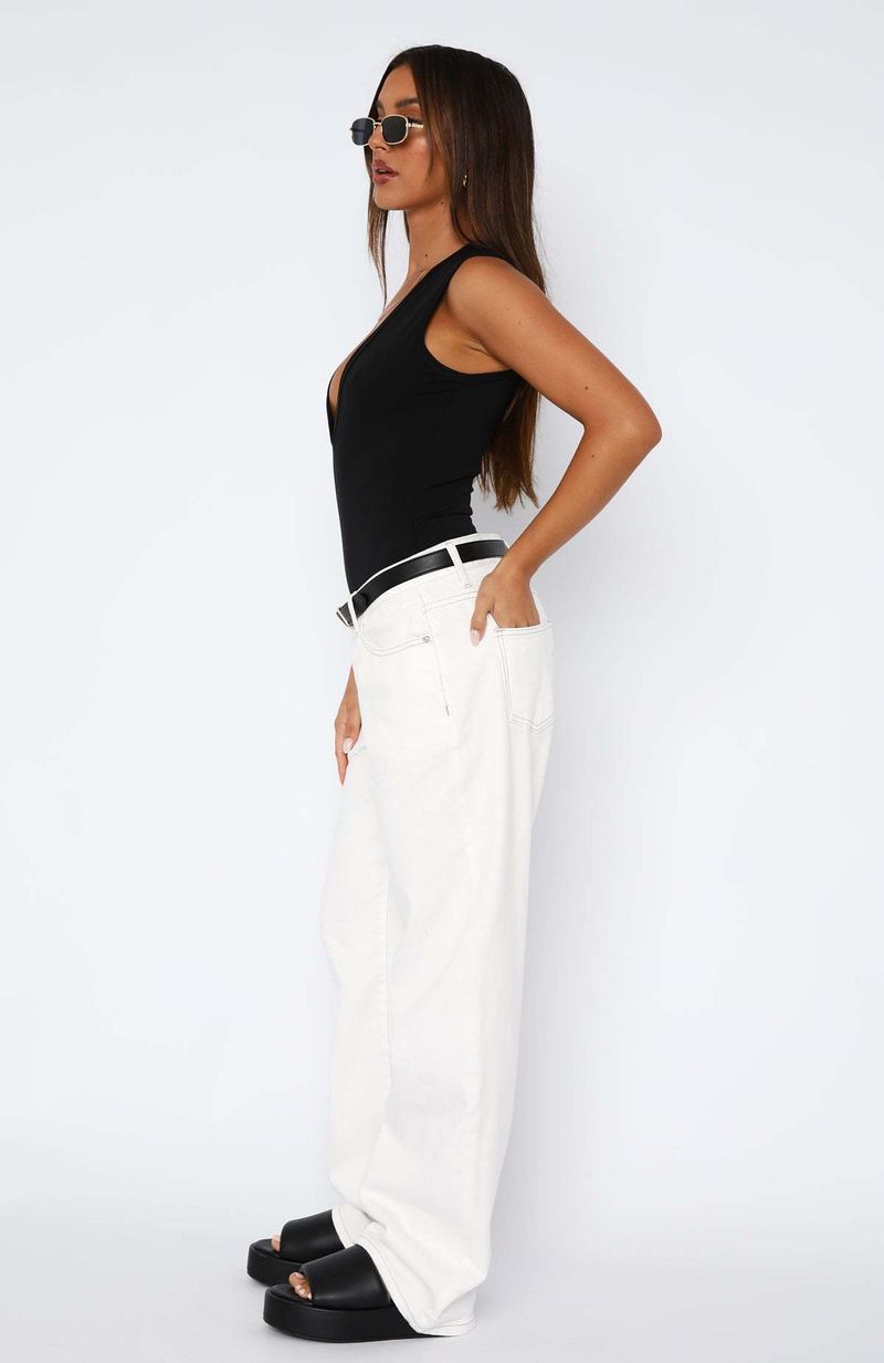 Pantaloni in denim dritti non elasticizzati con vita alta per donna_voghion.com