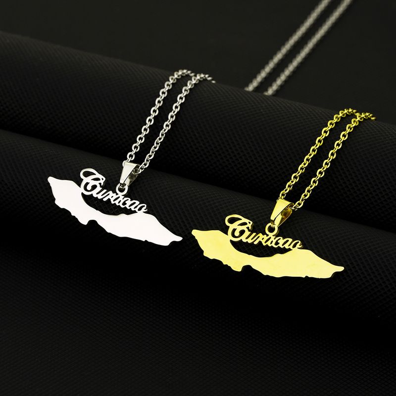 Hot Selling Letter Curacao Glaze Map Pendant Necklace Men's and Women's All-match Sweater Chain Sweater Accessories_voghion.com