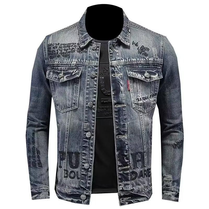 Suitable For All Seasons Style Denim For Men Spring And Autumn Turn-down Collar Jacket Biker Men's High Street Cool Top Trendy_voghion.com