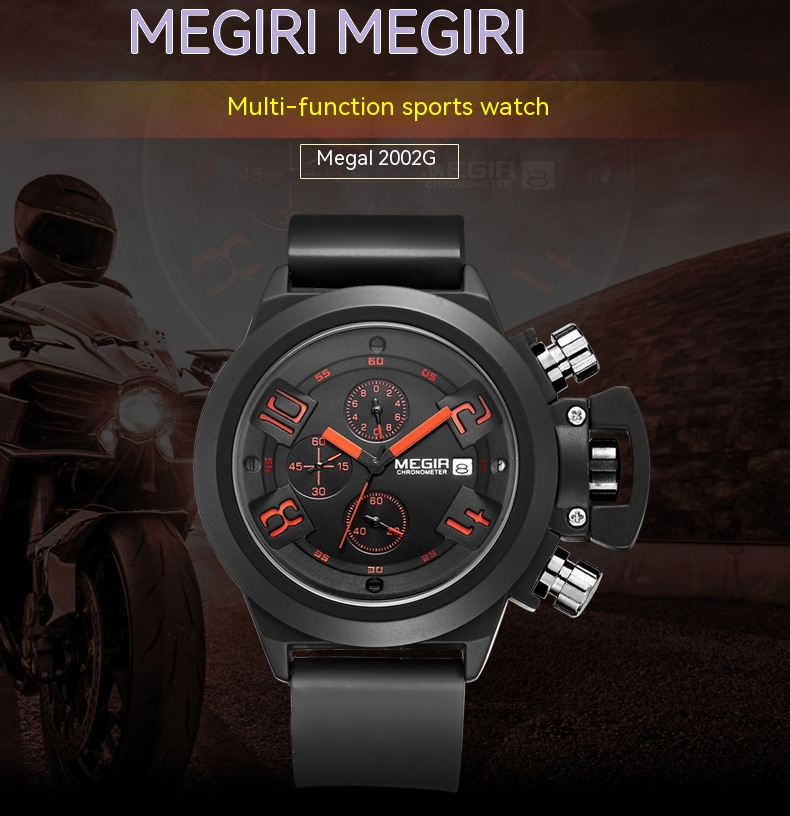 Nyt bedst sælgende ur Megal MEGIR multifunktionelt herreur Sports Silikone Tape Vandtæt kalender Quartz Watch 2002_voghion.com