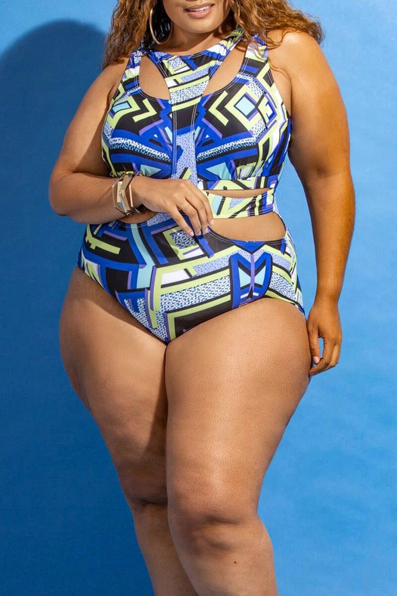Women's Plus Size One-Piece Swimsuit With Ethnic Print, Sexy High Elasticity Swimwear For Swimming & Beach_voghion.com