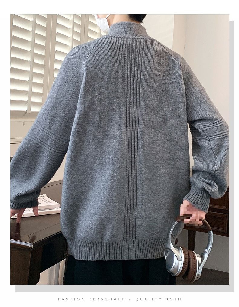 Men's Half-Turtleneck Zip-Up Sweater, Winter Knit Pullover With Stylish Design, Soft Comfortable Loose Fit Casual Wear Pure Color Stretchable Fabric_voghion.com