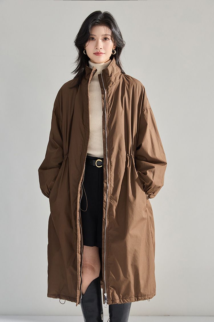 Nuovo piumino lungo da donna, stile trench White Goose, versione autunno-inverno, ultra ampio, con coulisse in vita_voghion.com