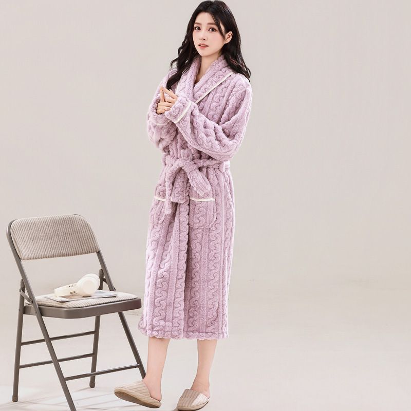 Thickened Nightgown Men's And Women's Coral Fleece Couple's Pajamas Extended Flannel Bathrobe_voghion.com