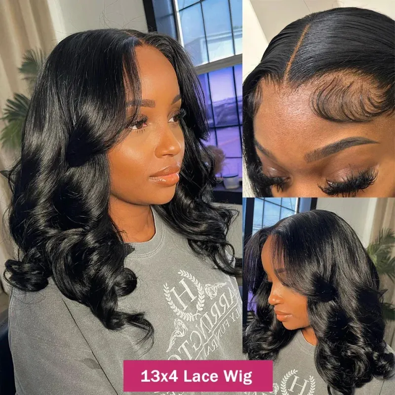 180 Density Body Wave Lace Frontal Bob Wig Human Hair Wigs Remy Short Loose Wave Pre Plucked Bob Lace Front Wig For Women_voghion.com