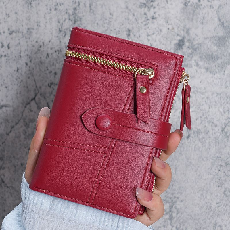 Neu Damen Geldbörse PU Leder Kurzen Reißverschluss Geldbörse Drei-Fach Brieftasche_voghion.com