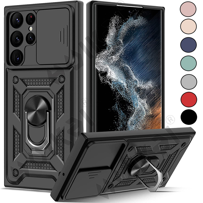 Voor Galaxy S22 Ultra 5G hoesje Samsung S22 S21 FE Ultra Plus A52 A53 A73 Slide Stand Ring Camera Militaire Klasse Armor Ring_voghion.com