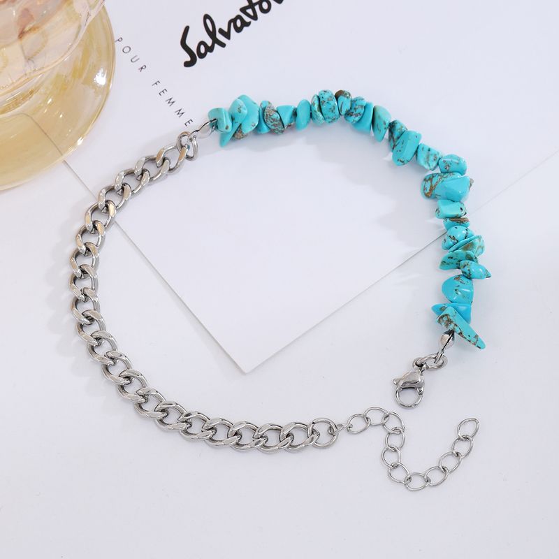 New Irregular Crushed Stone Stainless Steel Embossed Anklet Summer Beach Women's Jewelry_voghion.com