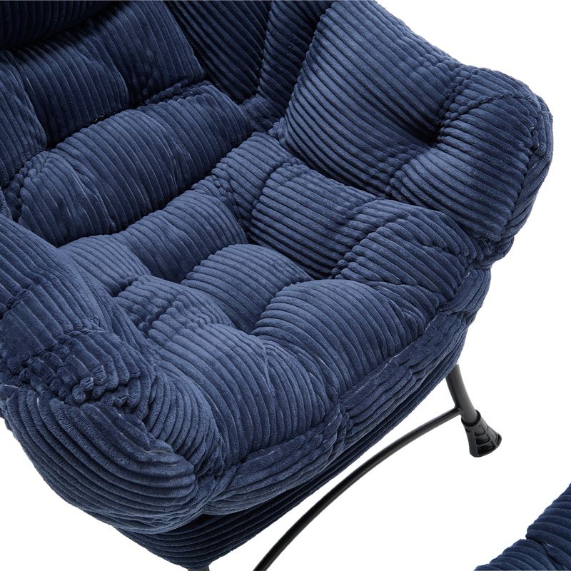 Fauteuil d'appoint ottoman moderne avec accoudoirs et poche latérale, fauteuil de lecture inclinable en tissu avec repose-pieds pour petits espaces, fauteuil d'angle bleu marine_voghion.com