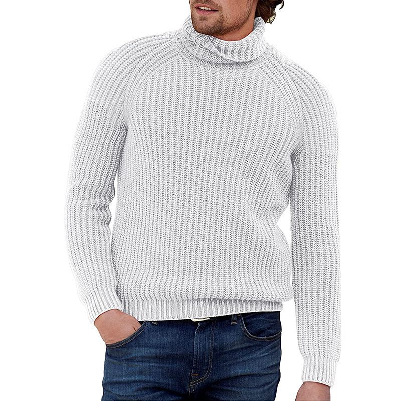 2024 Autumn Winter New High Collar Solid Color Long Sleeve Knitted Plus Size Sweater Men's Clothing_voghion.com