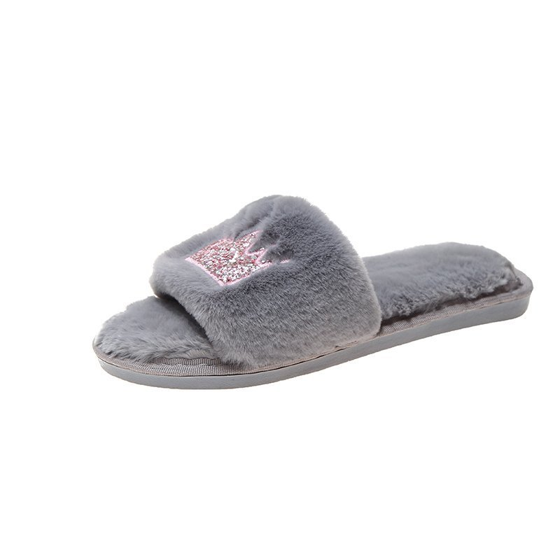 Pantofole in pelliccia da donna autunno e inverno nuove infradito per interni ed esterni pantofole in cotone fondo piatto corona calde scarpe casual da donna all'ingrosso_voghion.com