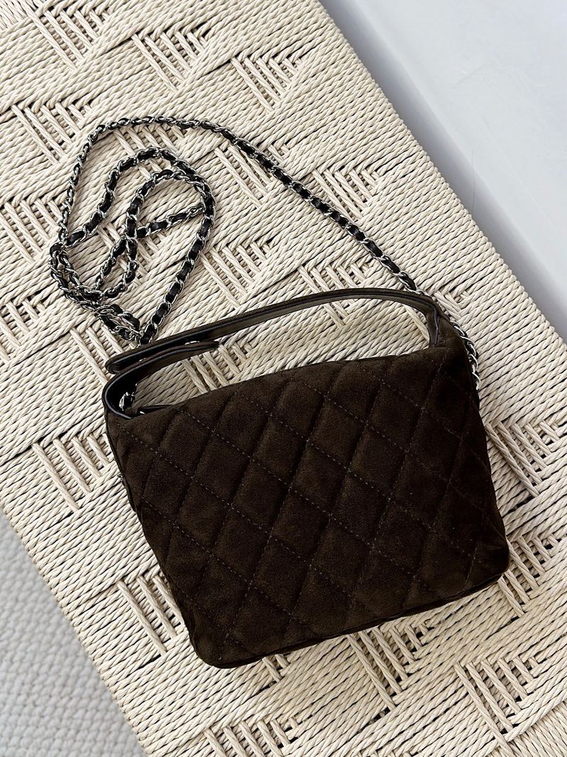 Borsa a mano Hobo con tracolla versatile in vera pelle, stile Frosted 25c, con tracolla a catena trapuntata, porta pranzo da donna_voghion.com