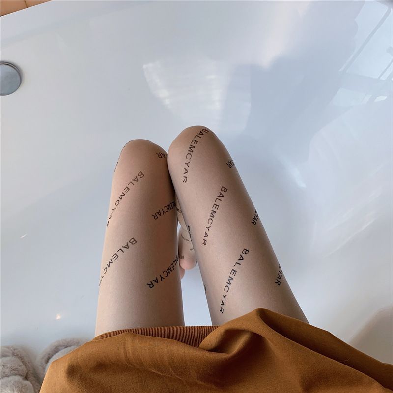Letter Black Stockings For Women In Spring And Autumn 2022, New Popular Thin Socks, Lace Trendy Ins Jumpsuit Pantyhose_voghion.com