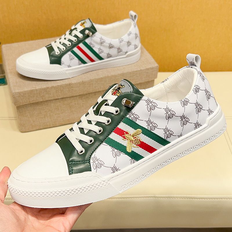 Fuguchi Echt Leren Heren 2025 Zomer Little Bee Ademende Sneakers Stretch Band Casual Witte Luie Schoenen Heren_voghion.com