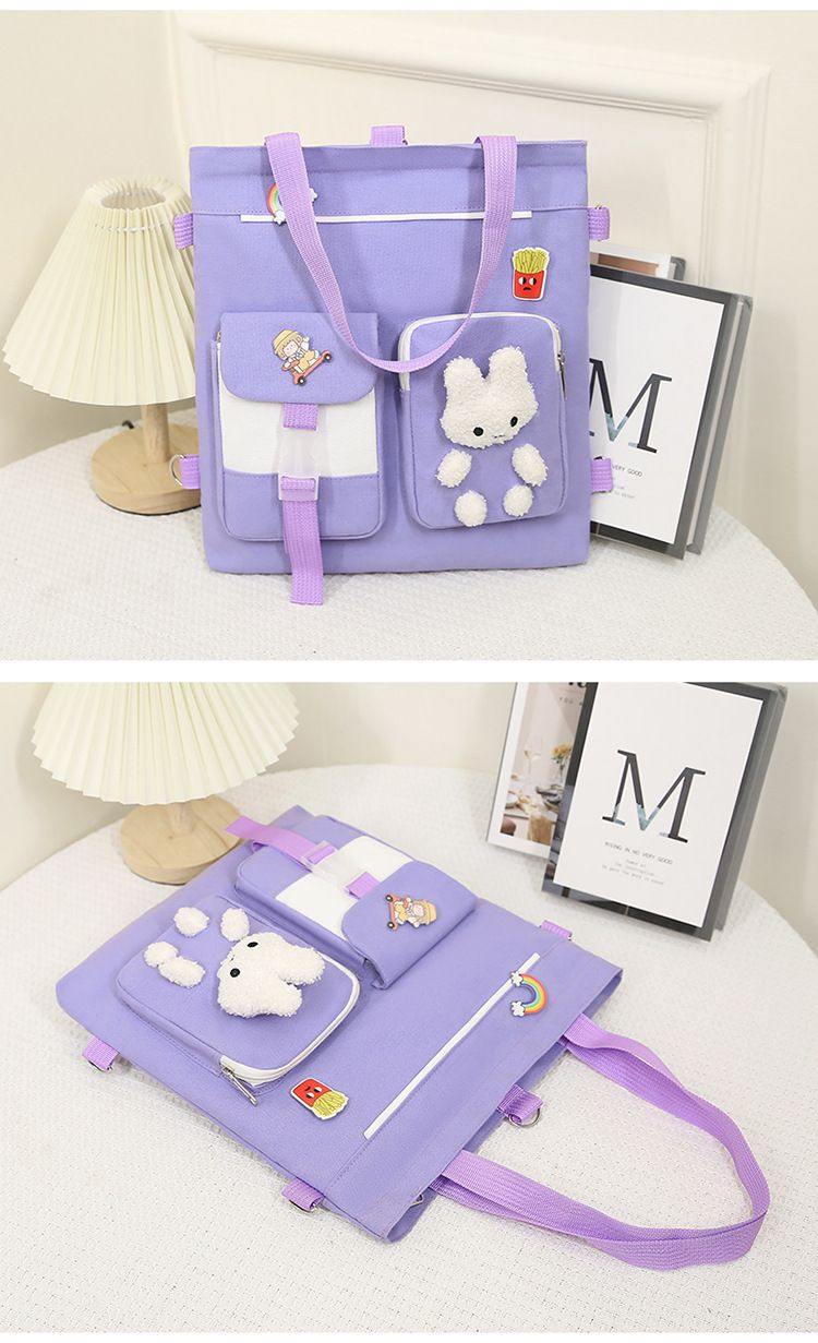 Children's Tutoring Bag Primary And Secondary School Students Portable Single Shoulder Art Bag Crossbody Backpack Contrast Color Cartoon Learning Bag_voghion.com