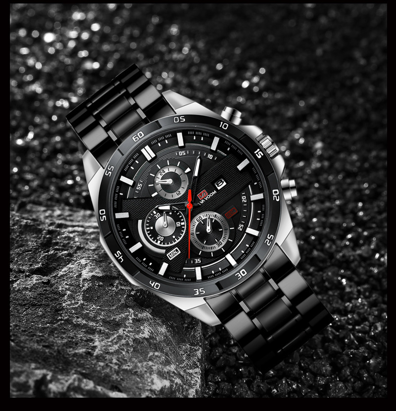 Men's Ryan Waterproof Stainless Steel Chain Quartz Watch Fashion Student Sports Business Casual Steel Band Watch_voghion.com